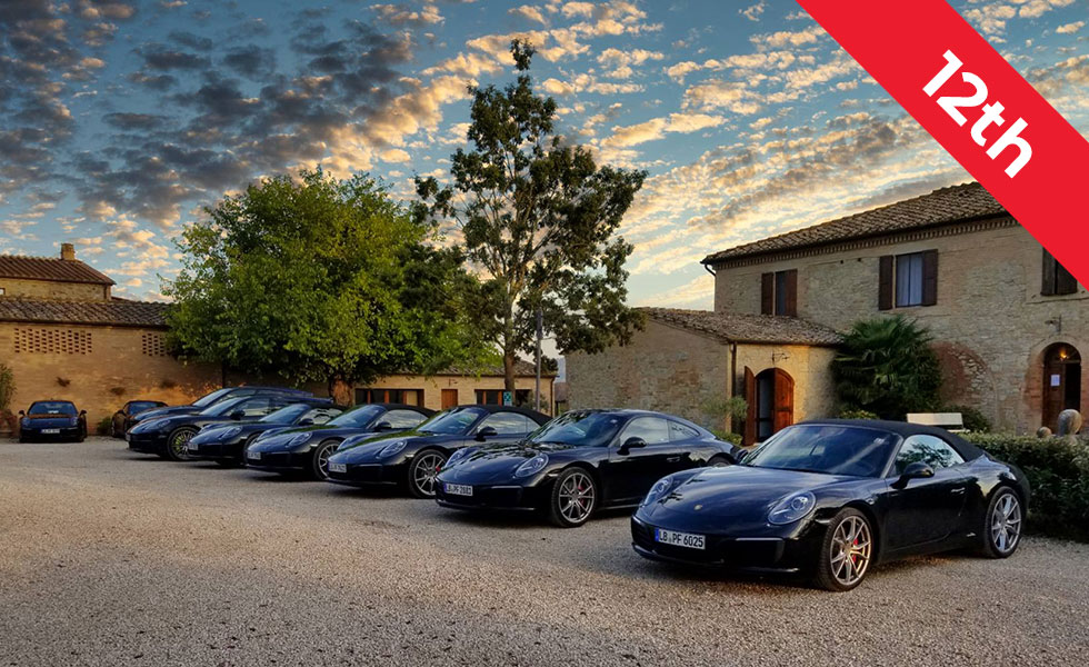 tuscany villa with porsches lined up