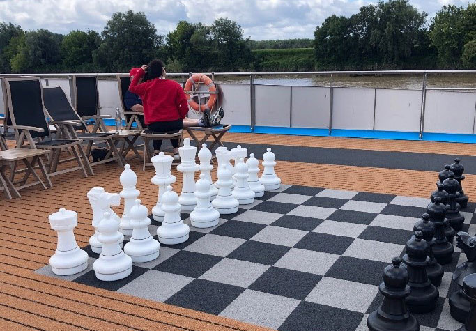 giant chess board on ship