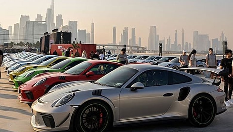 Porsches lined up